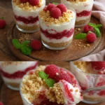 Leckeres Mascarpone-Dessert mit frischen Himbeeren angerichtet in einer Schüssel