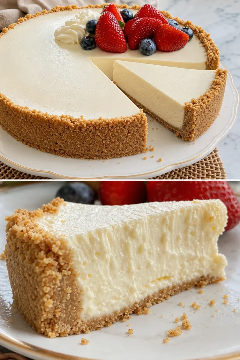 No-Bake Cheesecake Pie 7 No-Bake Cheesecake Pie auf einem Kuchenteller serviert
