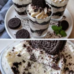 Leckeres Oreo-Dessert im Glas mit Sahne und Keksen
