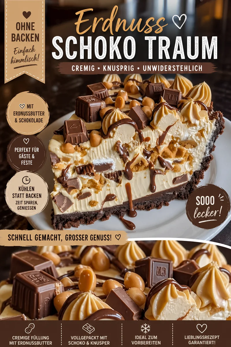 Sündhafter Erdnussbutter-Schoko-Käsekuchen: Ein Genuss für Naschkatzen! Sündhafter Erdnussbutter-Schoko-Käsekuchen: Ein Genuss für Naschkatzen! - Lust auf einen unwiderstehlichen Köstlichkeiten? Der sündhafte Erdnussbutter-Schoko-Käsekuchen vereint die besten Aromen in einem cremigen Traum. Ideal für besondere Anlässe oder einfach zum Naschen! Lass die Schokolade und Erdnussbutter für dich sprechen. Probiere das Rezept aus und verwöhne deine Liebsten! Teile dein Ergebnis mit uns! #Erdnussbutter #Käsekuchen #Dessertideen