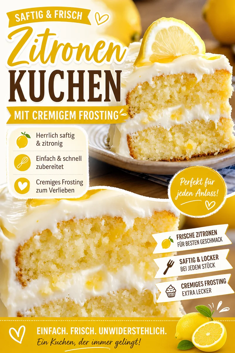 Saftiger Zitronenkuchen mit cremigem Frischkäse-Frosting – perfekt für jeden Anlass! Saftiger Zitronenkuchen mit cremigem Frischkäse-Frosting – perfekt für jeden Anlass! - Entdecke das Rezept für einen saftigen Zitronenkuchen, der dich mit frischem Zitrusgeschmack begeistert! Mit cremigem Frischkäse-Frosting ist dieser Kuchen ein wahrer Genuss und ein Highlight bei jedem Kaffeeklatsch. Lade deine Freunde ein und backe diesen perfekten Zitronenkuchen! Probiere es aus und teile deine Ergebnisse! #Zitronenkuchen #Backen #LeckereRezepte
