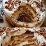 Schnelles und köstliches Schokoladendessert mit Schokolade und Sahne