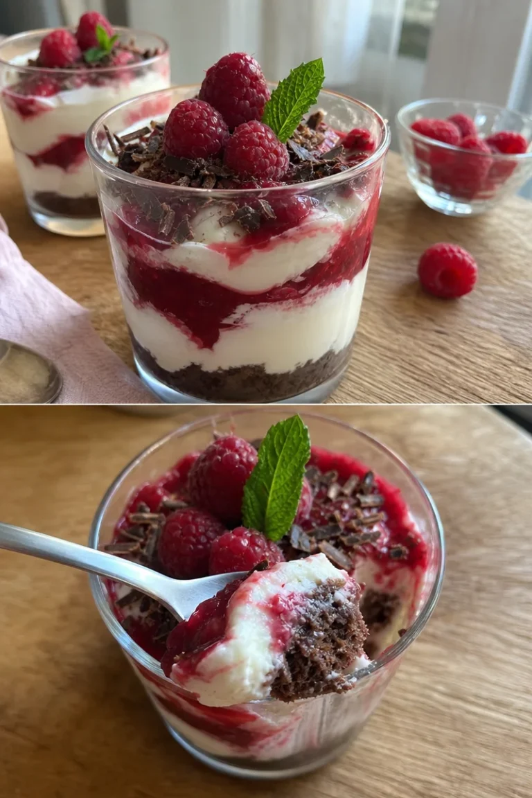 Schokokuss-Dessert im Glas mit Himbeeren 3 Schokokuss-Dessert im Glas mit Himbeeren als köstliches Rezept