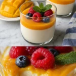Sechs einfache und erfrischende Desserts auf einem schönen Teller angerichtet.