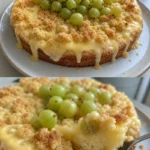 Stachelbeer Streuselkuchen mit Pudding, frisch gebacken und perfekt serviert