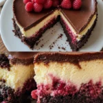 Himbeer-Brownie-Cheesecake mit frischen Himbeeren und Schokoladengeschmack