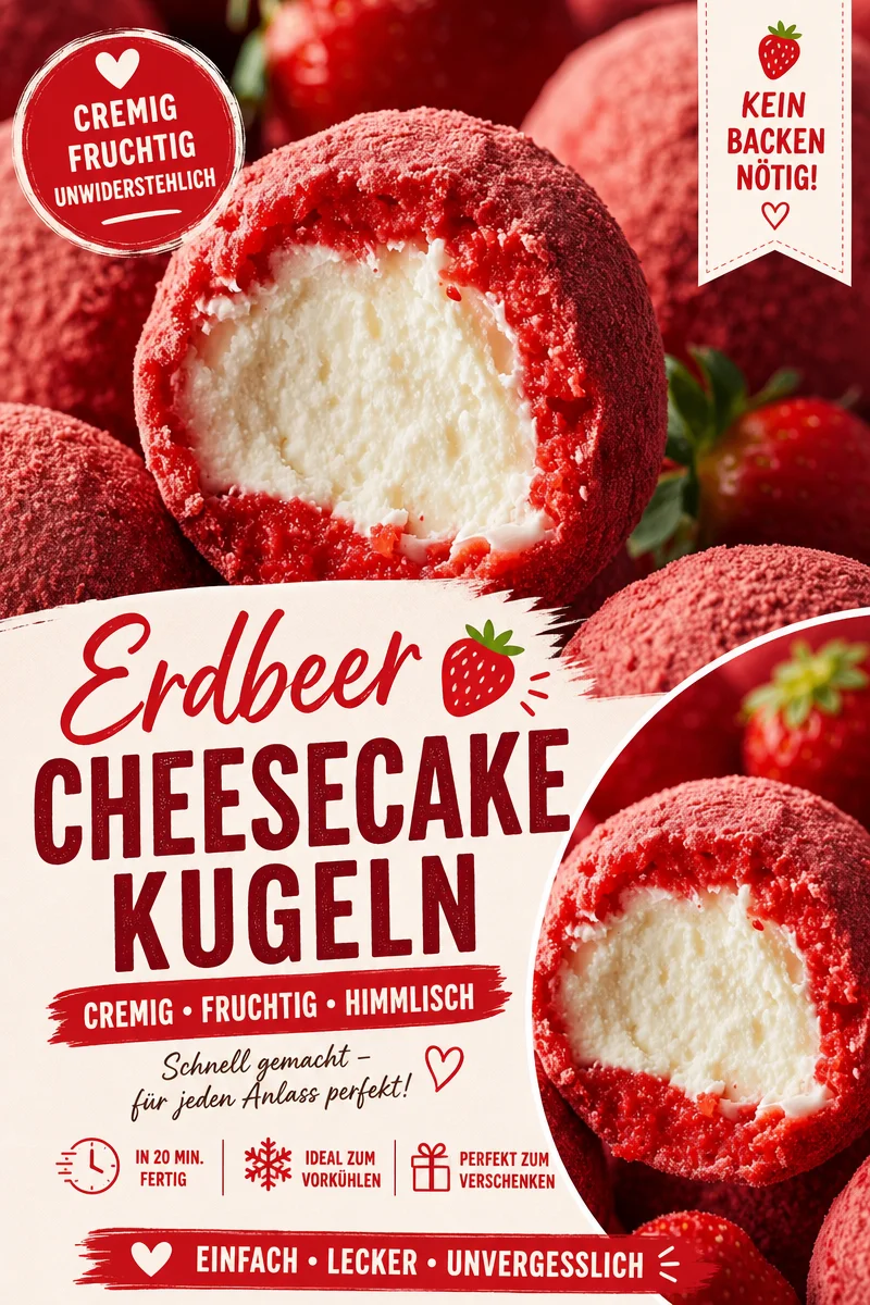 Verwöhne dich mit cremigen Erdbeer-Cheesecake-Trüffeln – Einfach unwiderstehlich! - Lust auf eine süße Versuchung? Diese Erdbeer-Velvet-Cheesecake-Trüffel sind die perfekte Kombination aus cremigem Cheesecake und fruchtiger Erdbeere, die jedem Gaumen schmeichelt. Ideal für Partys oder als süßer Snack! Probiere sie jetzt und lass dich verführen! #Desserts #Erdbeeren #Trüffel