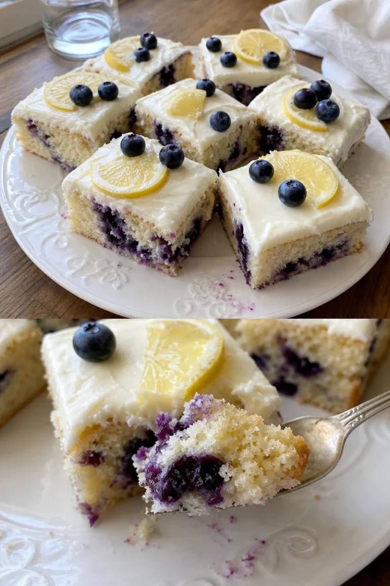 Zitronen-Blaubeerkuchen Rezept einfach zubereiten 1 Zitronen-Blaubeerkuchen frisch gebacken auf einem Teller