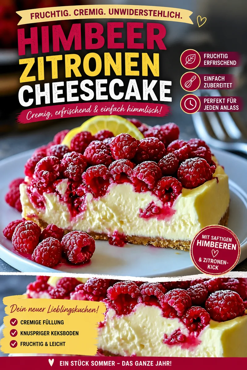 Zitronen-Himbeer-Cheesecake: Fruchtig & Cremig für den Sommer Zitronen-Himbeer-Cheesecake: Fruchtig & Cremig für den Sommer - Entdeckt dieses erfrischende Rezept für Zitronen-Himbeer-Cheesecake! Perfekt für heiße Sommertage, begeistert dieser cheesecake mit einer harmonischen Mischung aus frischen Himbeeren und cremiger Zitronenfüllung. Ideal als Dessert für eure Gartenpartys oder BBQs. Bereitet ihn vor und genießt die Kühle! Teilt eure Ergebnisse in den Kommentaren! #Kuchen #Sommerspecial #Dessertliebe