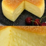 Zuckerwatte Käsekuchen auf einem Teller serviert, mit bunten Zuckerwatte-Dekorationen.