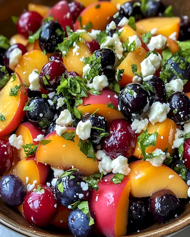 Sommerlicher Heidelbeer-Pfirsich-Salat mit Feta 3 Sommerlicher Heidelbeer-Pfirsich-Salat mit Feta