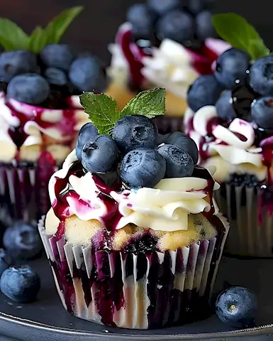 Cremige Blaubeer-Käsekuchen-Muffins mit weißer Schokolade 3 Cremige Blaubeer-Käsekuchen-Muffins mit weißer Schokolade