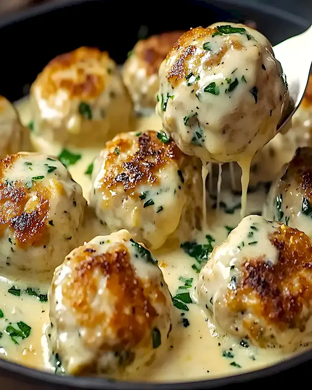 Cremige Hähnchen-Ricotta-Bällchen mit Spinat-Alfredo