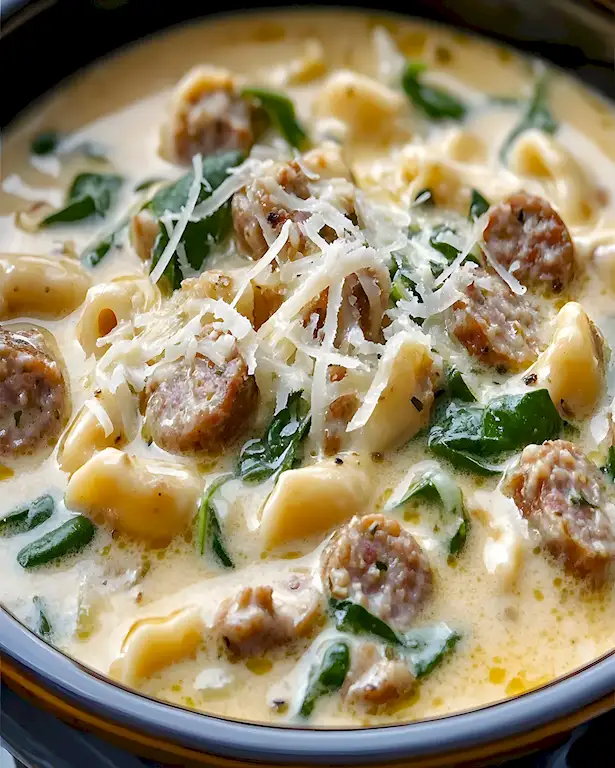 Cremige Italienische Wurst Suppe mit Parmesan und Spinat 3 Cremige Italienische Wurst Suppe mit Parmesan und Spinat