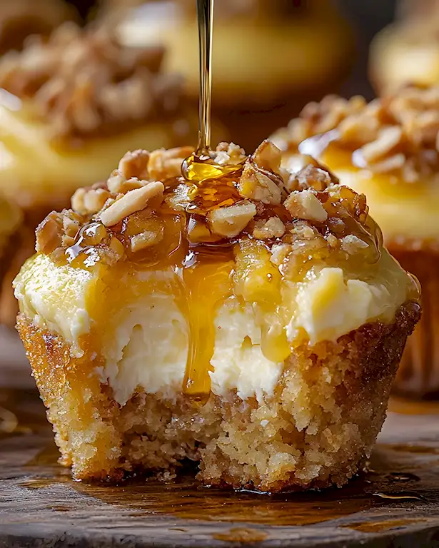 Cremige Käsekuchen Muffins mit Honig & Pekannüssen 3 Cremige Käsekuchen Muffins mit Honig & Pekannüssen