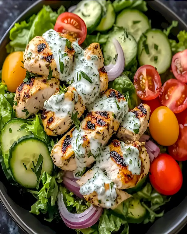 Erfrischender Hähnchensalat mit cremigem Tzatziki 3 Erfrischender Hähnchensalat mit cremigem Tzatziki