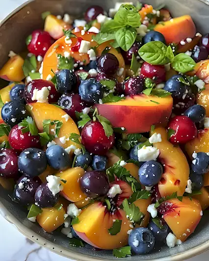 Erfrischender Heidelbeer-Pfirsich-Feta Salat für den Sommer