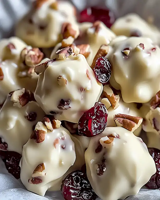 Festliche Weiße Schoko-Cluster mit Cranberries und Pekannüssen 3 Festliche Weiße Schoko-Cluster mit Cranberries und Pekannüssen