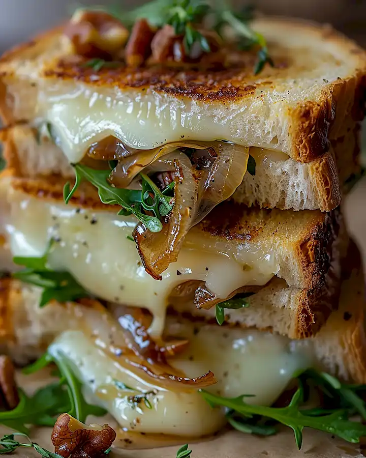 Französisches Käse-Sandwich mit Brie und karamellisierten Zwiebeln