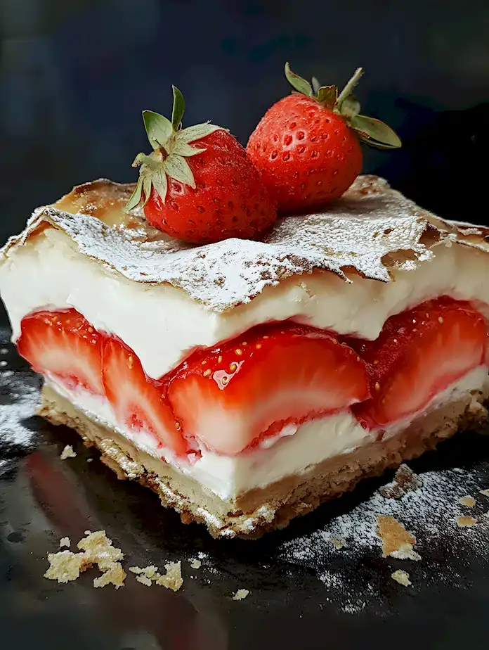Fruchtige Erdbeer-Sahne-Schnitten mit knackigen Walnüssen und Schokolade 3 Fruchtige Erdbeer-Sahne-Schnitten mit knackigen Walnüssen und Schokolade