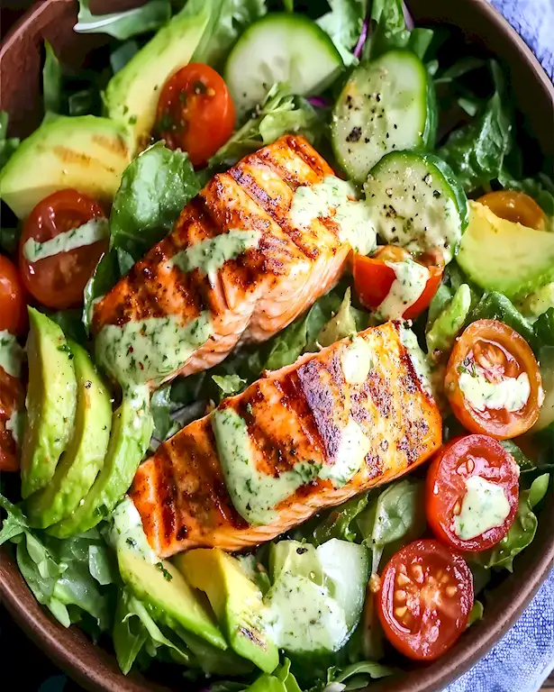 Gegrillter Lachs Salat mit Limetten Dressing