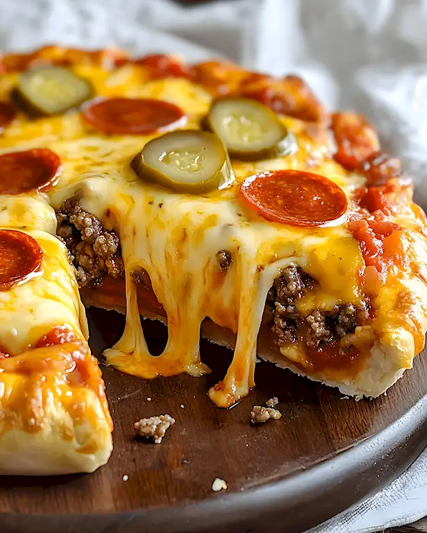 Herzhafter Pizza-Burger-Kuchen im Teigmantel 3 Herzhafter Pizza-Burger-Kuchen im Teigmantel