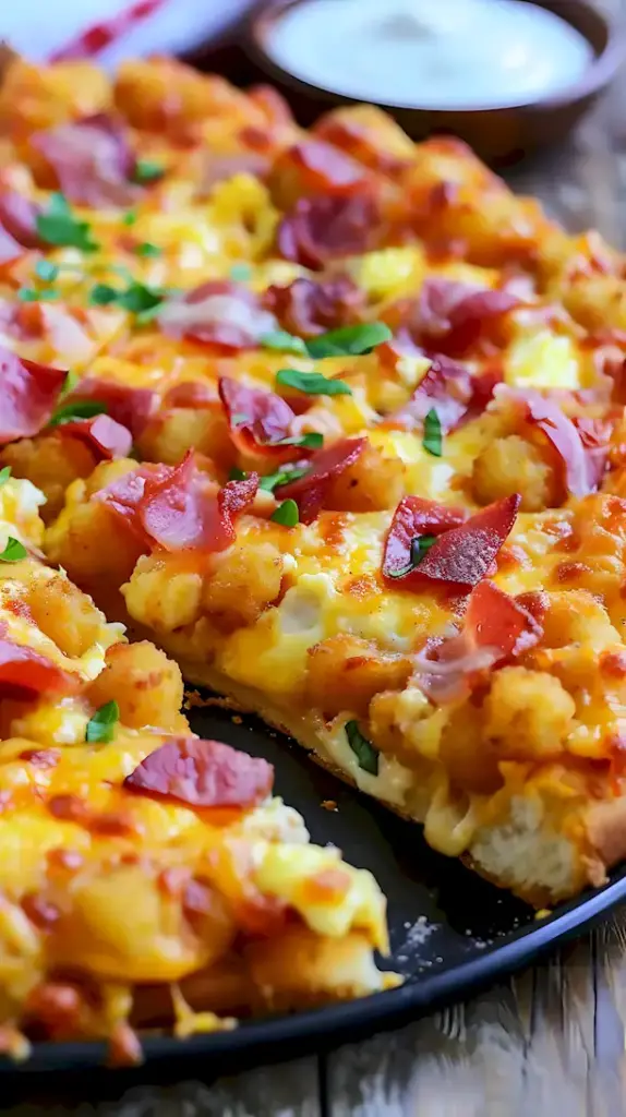Knusprige Frühstückspizza auf Kartoffelboden