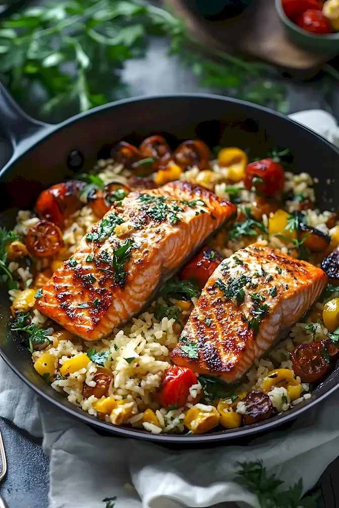 Lachs Reis Pfanne Mediterran Einfach & Lecker 3 Lachs Reis Pfanne Mediterran Einfach & Lecker