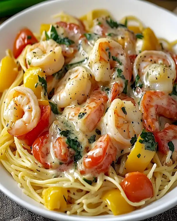 Leichte Garnelen Pasta mit Spinat 3 Leichte Garnelen Pasta mit Spinat