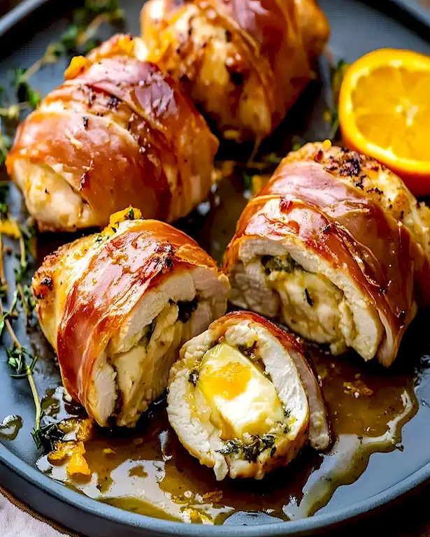 Orangen Hähnchen mit Brie und Prosciutto 3 Orangen Hähnchen mit Brie und Prosciutto