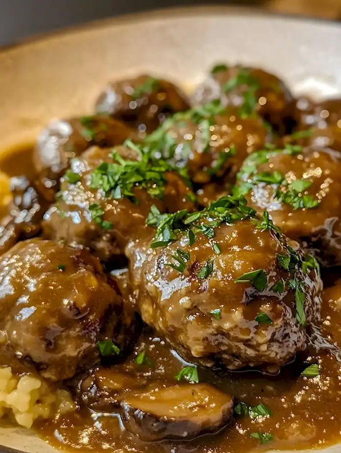 Saftige Hackbällchen in cremiger Pilzsauce