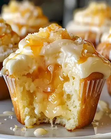 Saftige Pfirsich-Cupcakes mit Honig und Frischkäsecreme 3 Saftige Pfirsich-Cupcakes mit Honig und Frischkäsecreme