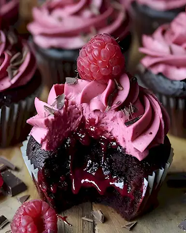 Saftige Schoko-Cupcakes mit Himbeer-Lava und Buttercreme 3 Saftige Schoko-Cupcakes mit Himbeer-Lava und Buttercreme