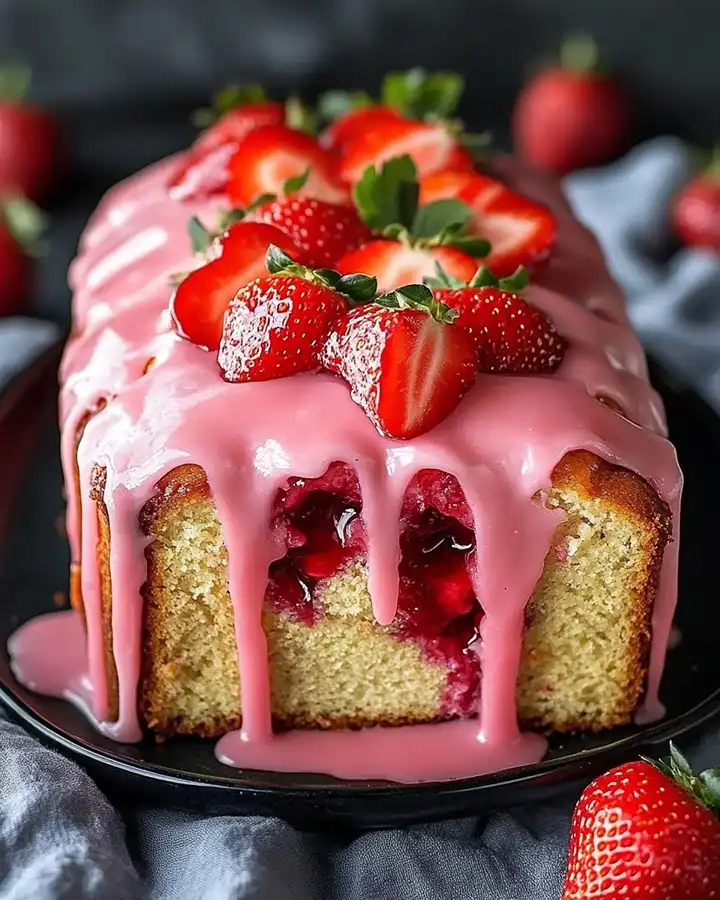 Saftiger Erdbeer-Brotkuchen mit Glasur und frischen Beeren 3 Saftiger Erdbeer-Brotkuchen mit Glasur und frischen Beeren