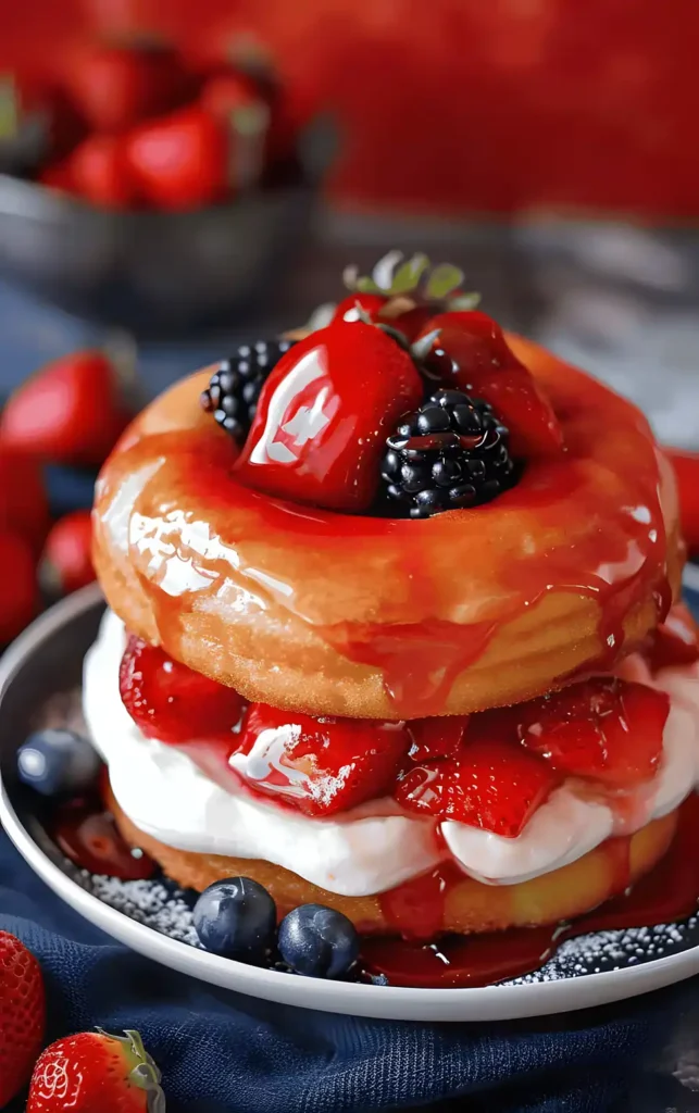 Schnelle Erdbeer-Donut-Shortcakes mit Sahne 3 Schnelle Erdbeer-Donut-Shortcakes mit Sahne