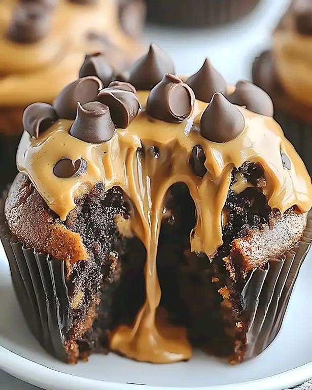Schoko-Erdnussbutter-Cupcakes mit flüssigem Kern 3 Schoko-Erdnussbutter-Cupcakes mit flüssigem Kern
