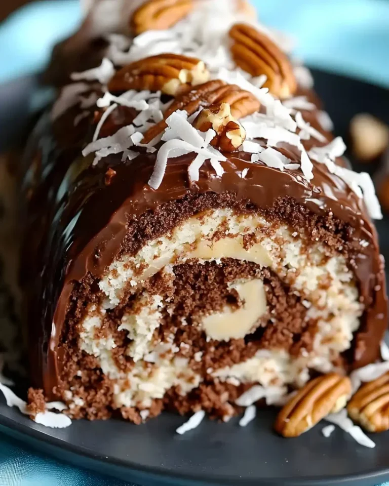 Schokoladen Kokos Rollkuchen mit Pekannüssen 3 Schokoladen Kokos Rollkuchen mit Pekannüssen