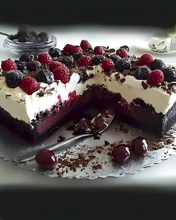 Schwarzwälder Puddingkuchen: Saftiger Blechkuchen mit Sahne