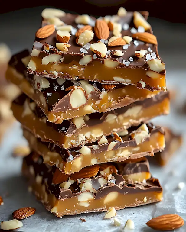 Selbstgemachte Mandel-Toffee-Happen mit Schokolade 3 Selbstgemachte Mandel-Toffee-Happen mit Schokolade