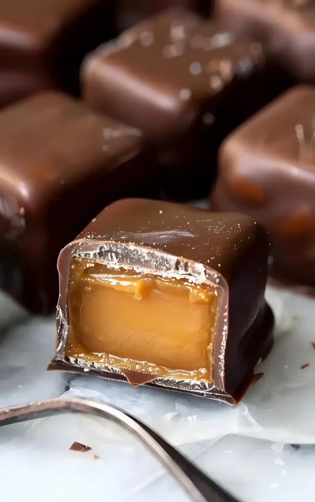 Selbstgemachte Schokolade Karamell Pralinen