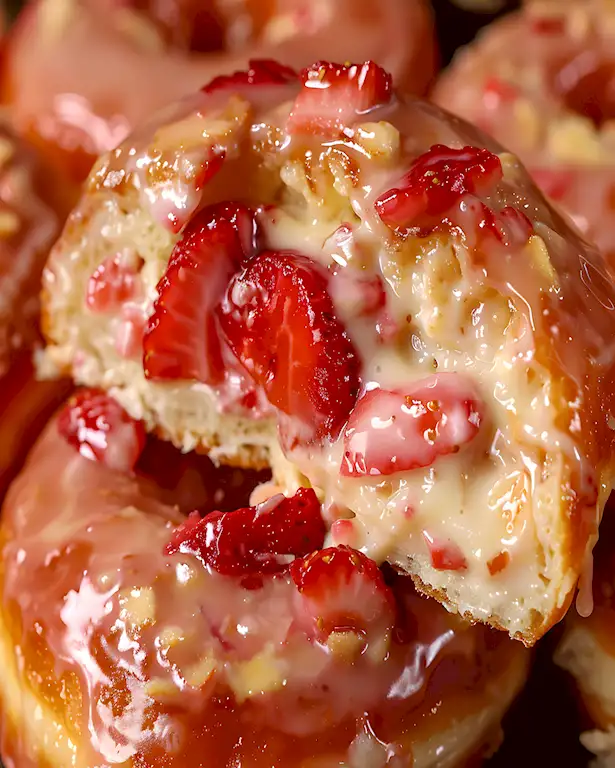 Sündhaft leckere Erdbeer-Käsekuchen Donuts 3 Sündhaft leckere Erdbeer-Käsekuchen Donuts