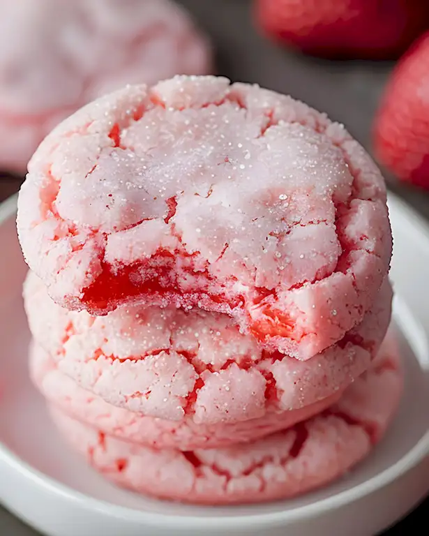 Süße Erdbeer Crinkle Kekse mit Marmeladenkern 3 Süße Erdbeer Crinkle Kekse mit Marmeladenkern