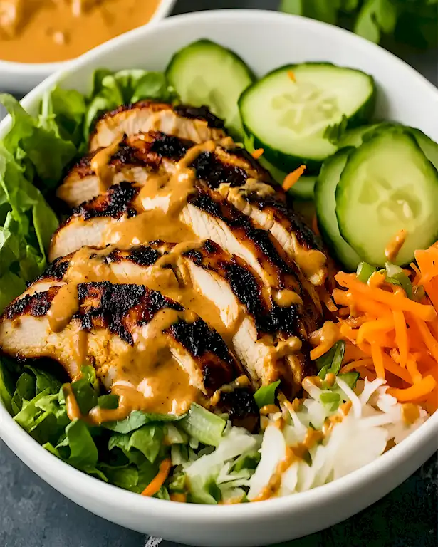 Thai Hähnchen Bowl mit Erdnusssoße Gegrillt 3 Thai Hähnchen Bowl mit Erdnusssoße Gegrillt
