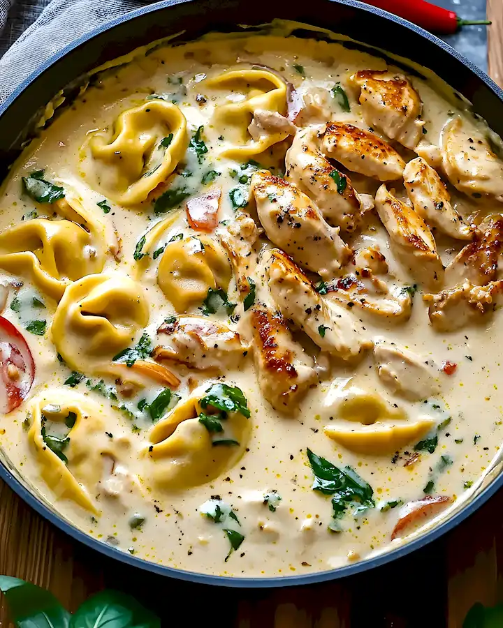 Tortellini mit Hähnchen-Schmandsauce: In 10 Minuten fertig! 3 Tortellini mit Hähnchen-Schmandsauce: In 10 Minuten fertig!