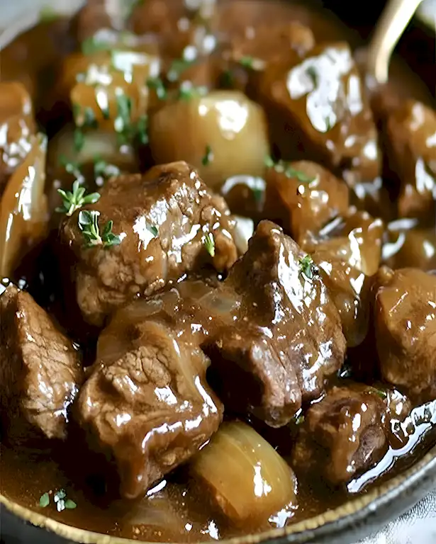 Zartes Rindfleisch in cremiger Zwiebelsauce aus dem Slow Cooker 3 Zartes Rindfleisch in cremiger Zwiebelsauce aus dem Slow Cooker