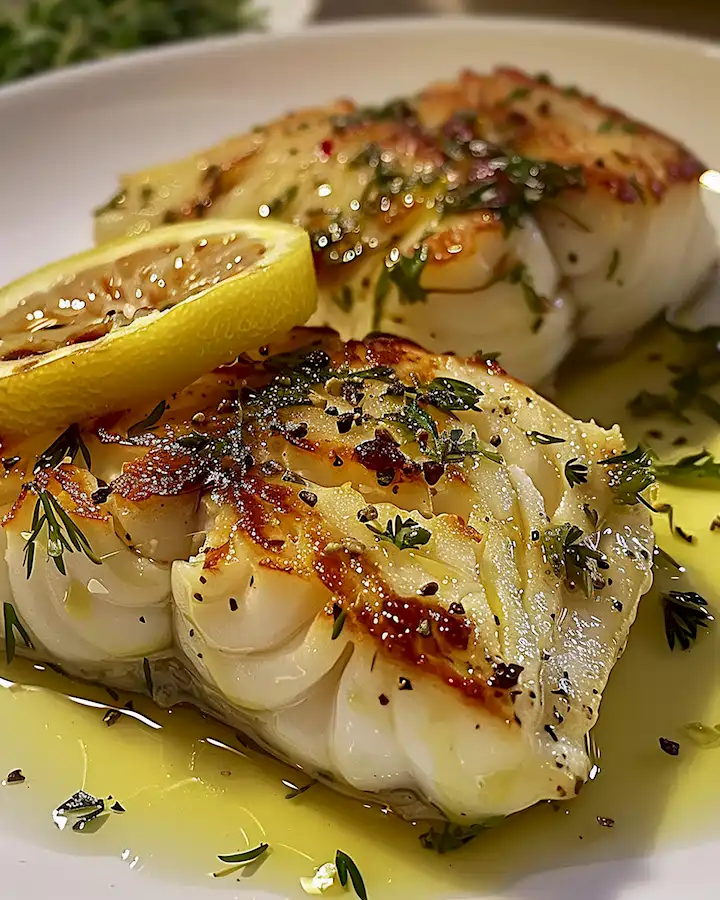 Zitronen-Backfisch Zarter Kabeljau mit Kräutern