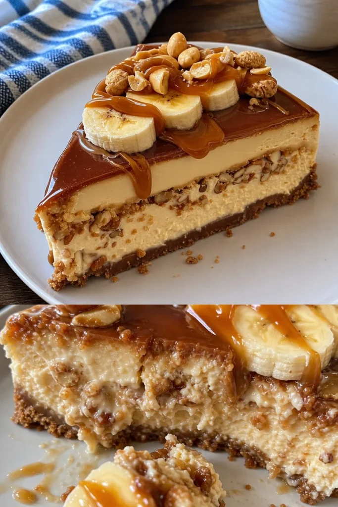 Bananen-Karamell-Erdnussbutter-Käsekuchen Rezept 3 Bananen-Karamell-Erdnussbutter-Käsekuchen Rezept