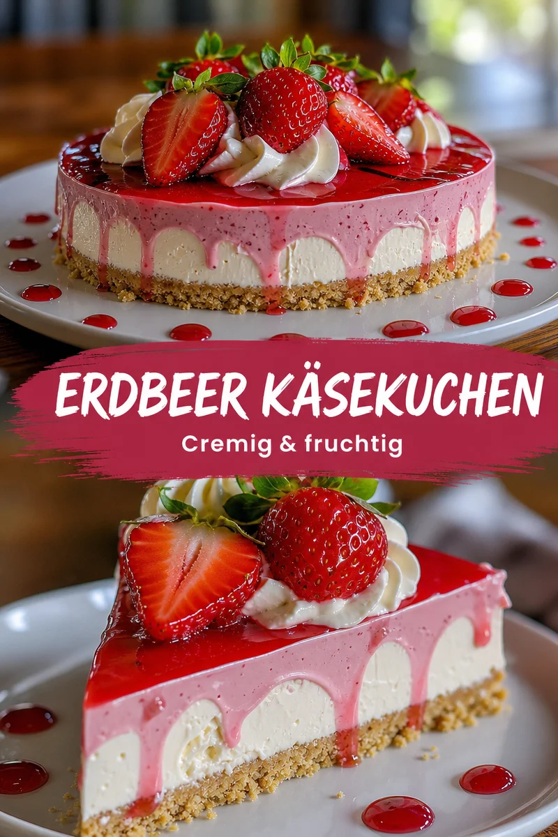 Cremiger Erdbeer Käsekuchen mit fruchtigem Topping – ein Genuss! Cremiger Erdbeer Käsekuchen mit fruchtigem Topping – ein Genuss! - Hast du Lust auf einen unwiderstehlichen Käsekuchen? Dieser cremige Erdbeer Käsekuchen ist der perfekte Genuss für warme Tage! Mit einem fruchtigen Topping aus frischen Erdbeeren wird er zum Highlight jeder Kaffeetafel. Probiere dieses einfache Rezept aus und beeindrucke deine Freunde und Familie. Lass dir diesen köstlichen Dessertgenuss nicht entgehen! #ErdbeerKäsekuchen #Dessertliebe #Kuchenrezept