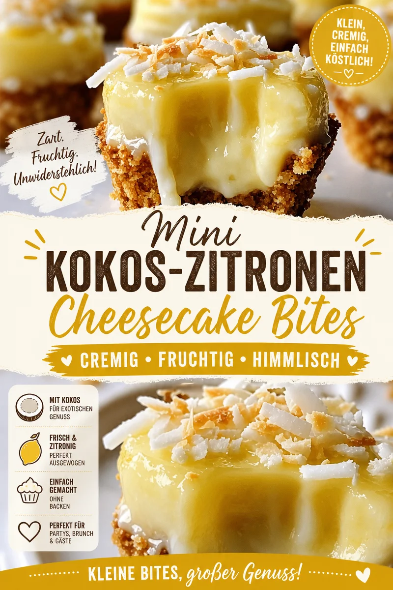 Erfrischende Zitronen-Kokos Mini Pies - Keine Backzeit nötig! Erfrischende Zitronen-Kokos Mini Pies - Keine Backzeit nötig! - Entdecke das ultimative No-Bake Dessert: Zitronen-Kokos Mini Pies! Perfekt für heiße Sommertage oder besondere Anlässe. Diese kleinen Köstlichkeiten sind schnell zubereitet und überzeugen mit einem erfrischenden Geschmack. Probiere sie aus und verwöhne deine Gäste. Dein neues Lieblingsrezept wartet auf dich! Teile deine Kreationen! #ZitronenKokos #NoBakeDessert #LeckereRezepte