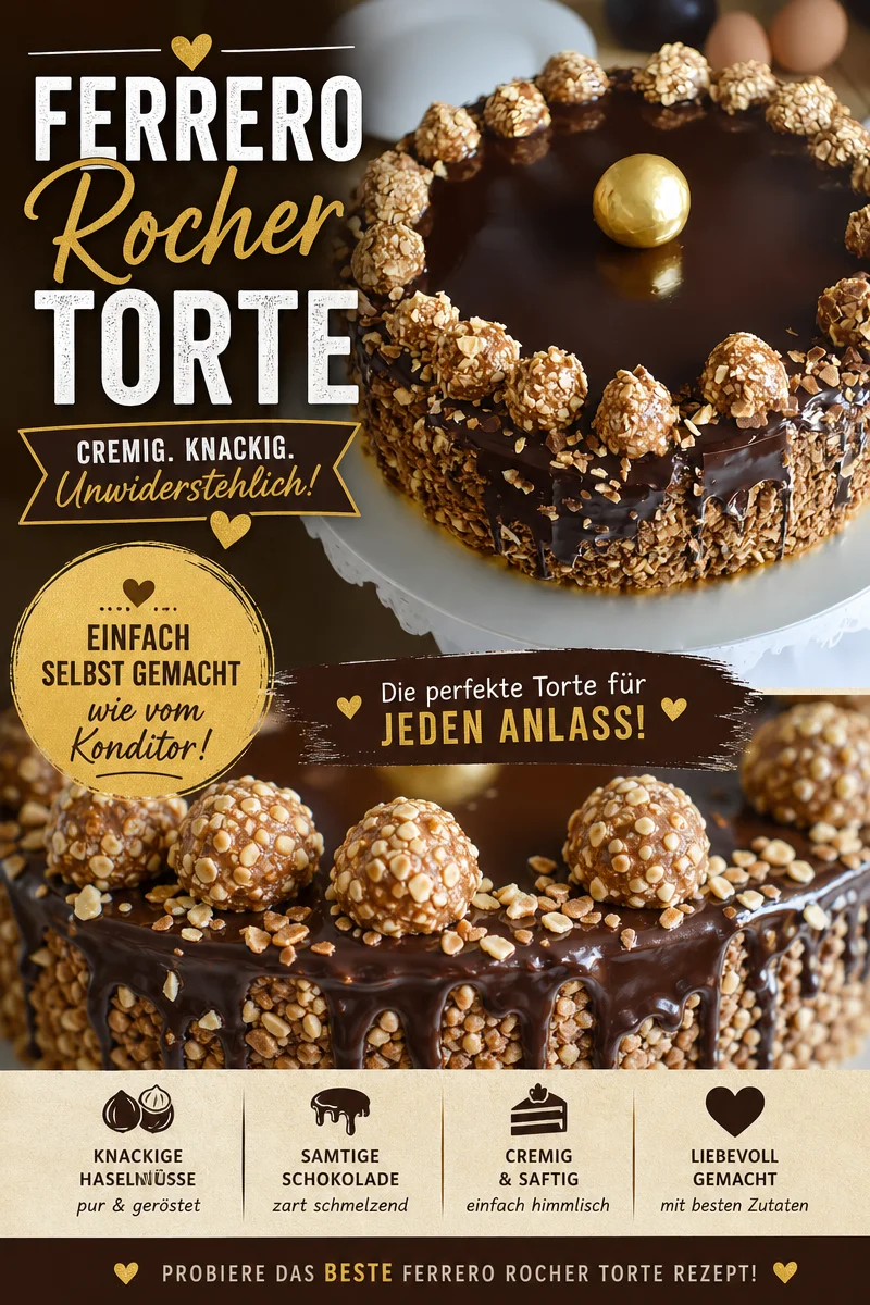 Ferrero Rocher Torte einfach selber machen – einfach und lecker! - Lust auf eine beeindruckende, aber einfache Torte? Entdecke mein Rezept für die Ferrero Rocher Torte! Mit nur drei Zutaten zauberst du ein Geschmackserlebnis, das niemand für möglich hält! Perfekt für Geburtstagsfeiern, Feste oder einfach zum Genießen. Probiere es jetzt aus und überrasche deine Gäste! #FerreroRocher #TorteSelberMachen #Süßspeisen